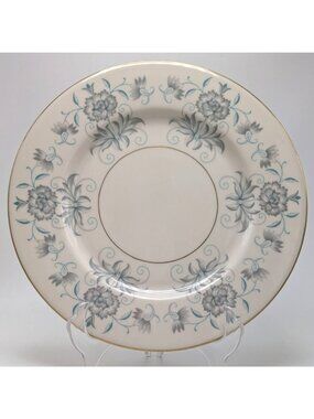 Castleton China Caprice Dinner Plate 10 3/4" Blue Gray Floral Gold Trim Ceramic